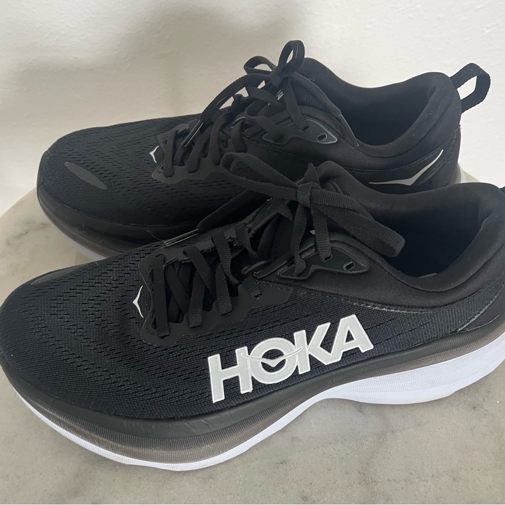 Hoka One One Black and White Athletic Shoes with Breathable Mesh